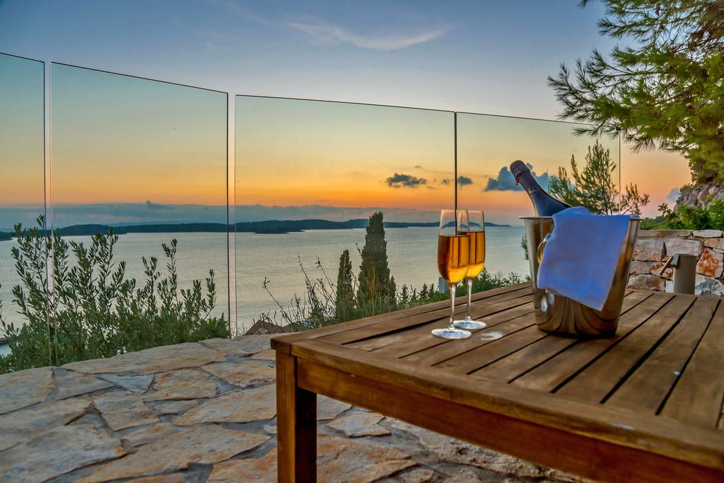 Sunset over the Adriatic from a terrace on Hvar